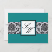 Monogramme turquoise Damask Vintage Wedding RSVP (Dos)
