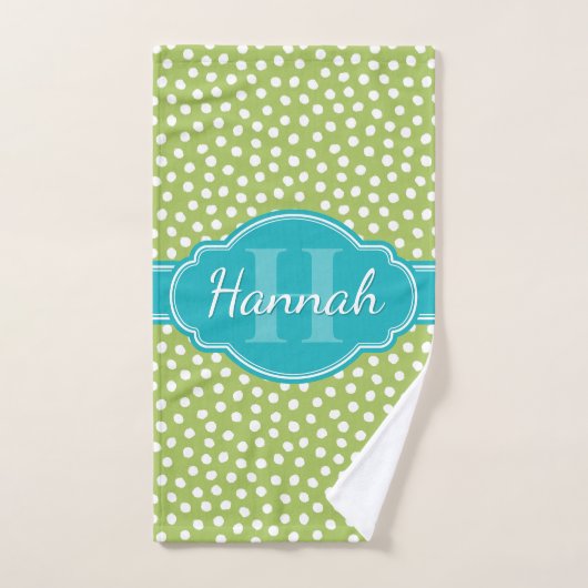 Monogramme Turquoise de Motif blanc vert (Serviette à main)