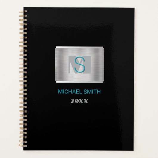 Monogramme turquoise et gris, Nom, Année Argent et (Devant)