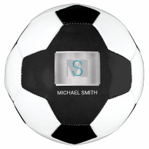 Monogramme turquoise et gris, Nom blanc Argent, No