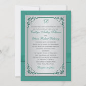 Monogramme Turquoise, Faire-part de mariage floral (Dos)