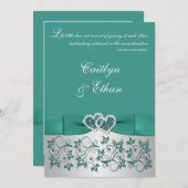 Monogramme Turquoise, Faire-part de mariage floral (Devant / Derrière)