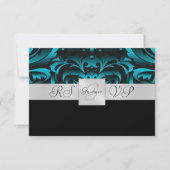Monogramme Turquoise foncé Demi Damas RSVP Invitat (Devant)