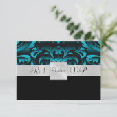Monogramme Turquoise foncé Demi Damas RSVP Invitat (Debout devant)