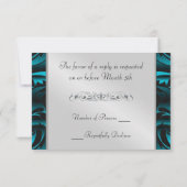 Monogramme Turquoise foncé Demi Damas RSVP Invitat (Dos)