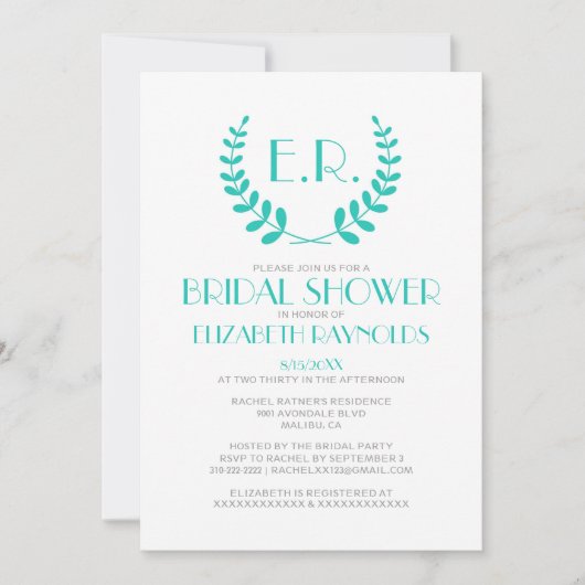 Monogramme Turquoise Invitations de douche nuptial (Devant)