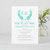 Monogramme Turquoise Invitations de douche nuptial (Debout devant)