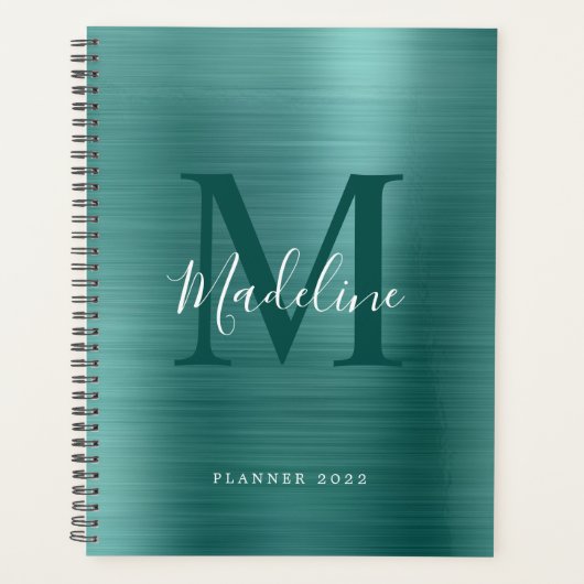Monogramme Turquoise métallique simple brossé mode (Devant)