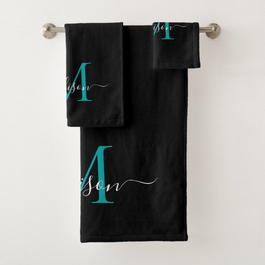 Monogramme Turquoise noir moderne Nom du script (En situation)