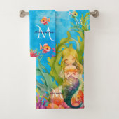 Monogramme turquoise Nom Mermaid Ensemble de servi (En situation)