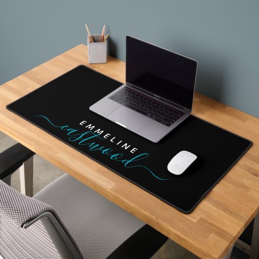 Monogramme Turquoise tendance sur noir (Bureau 2)