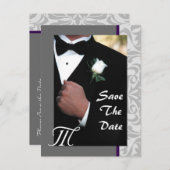 Monogramme Tuxedo Groom Enregistrer La Date Carte (Devant / Derrière)