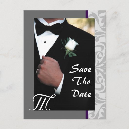 Monogramme Tuxedo Groom Enregistrer La Date Carte (Devant)