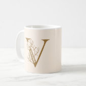 Monogramme "V" Mug de café avec nom personnalisé (Devant gauche)