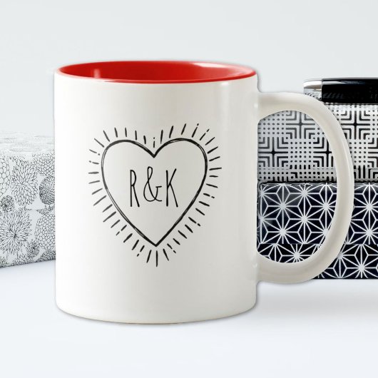 Monogramme Valentines Jour Coeur café Mug