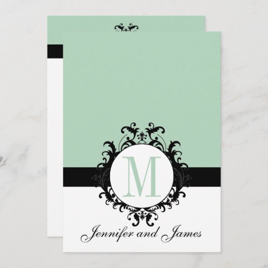 Monogramme vert à la menthe Faire-part de mariage (Devant / Derrière)