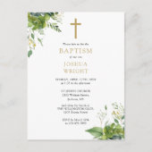 Monogramme vert Baptême Christening Invitation (Devant)