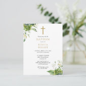 Monogramme vert Baptême Christening Invitation (Debout devant)