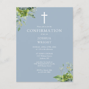 Monogramme vert Confirmation bleue Invitation