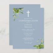 Monogramme vert Confirmation bleue Invitation (Devant / Derrière)