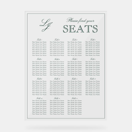 Monogramme vert Emerald moderne Mariage siège (Recto)