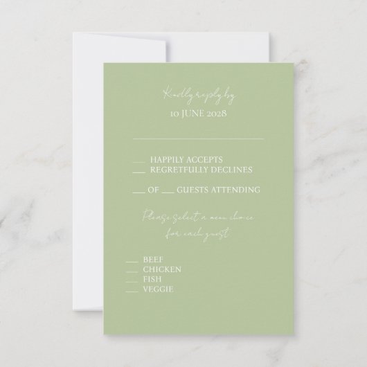 Monogramme vert et blanc à la menthe Mariage RSVP (Dos)