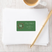 Monogramme vert et couronne Joyeux Étiquette de No (En situation)
