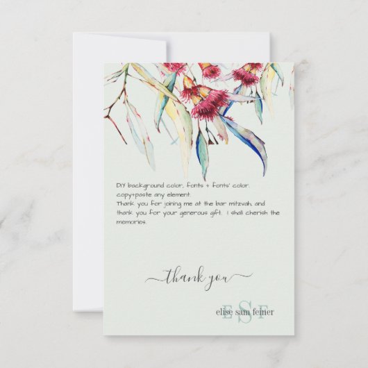 Monogramme Vert Eucalyptus Blossoms Merci (Dos)