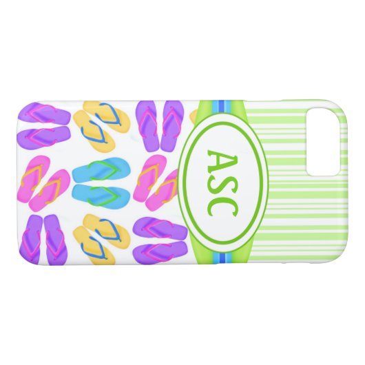 Monogramme vert Flip Flops iPhone 7 Coque (Dos (Horizontal))