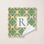 Monogramme vert géométrique en tuiles méditerranée (Gant de toilette)