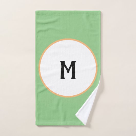 Monogramme vert géométrique orange (Serviette à main)