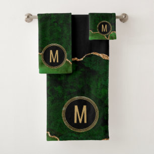 Monogramme Vert Marbre noir Agate Parties scintill