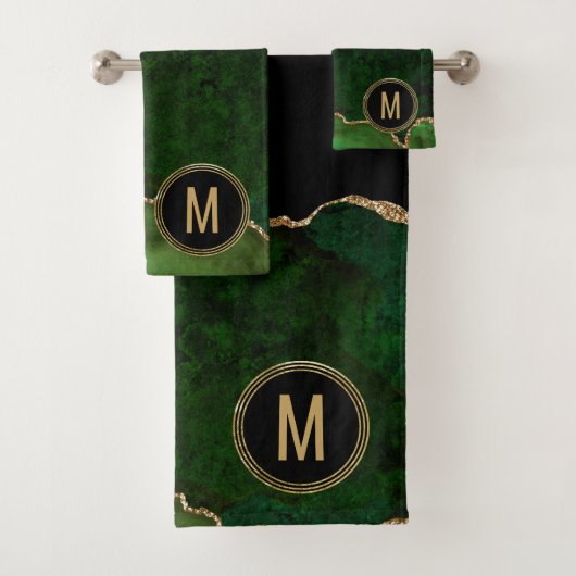Monogramme Vert Marbre noir Agate Parties scintill (En situation)