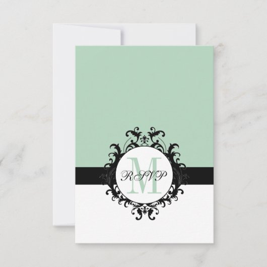 Monogramme vert menthe | Carte RSVP de mariage (Devant)