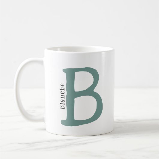 Monogramme vert moderne Initiale & Nom Café Mug (Gauche)