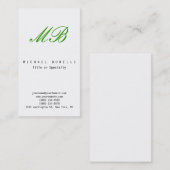 Monogramme vert noir blanc Carte de visite vertica (Devant / Derrière)