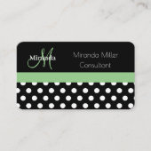Monogramme vert noir blanc Polka Carte de visite (Devant)