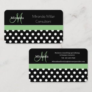 Monogramme vert noir blanc Polka Carte de visite
