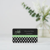 Monogramme vert noir blanc Polka Carte de visite (Debout devant)