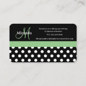 Monogramme vert noir blanc Polka Carte de visite (Dos)