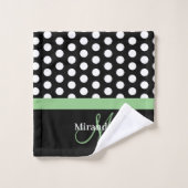 Monogramme vert noir blanc Polka point (Gant de toilette)