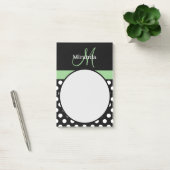 Monogramme vert noir blanc Polka Pot Notes post-it (Bureau)