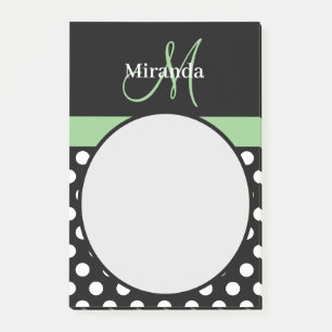Monogramme vert noir blanc Polka Pot Notes post-it