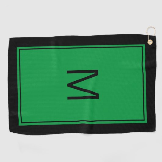 Monogramme vert noir moderne Première serviette de (Horizontal)