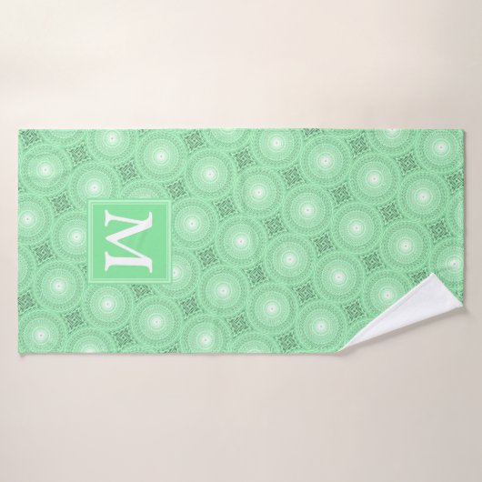 Monogramme vert ressort cercles motif (Serviette de bain)