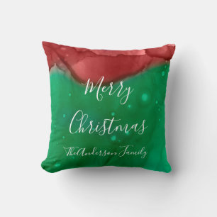 Monogramme vert rouge Joyeux Oreiller de Noël