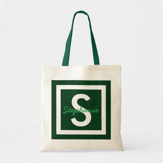 Monogramme vert Sac fourre-tout personnalisé (Devant)