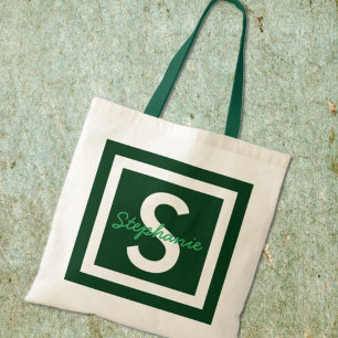 Monogramme vert Sac fourre-tout personnalisé