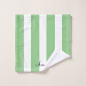 Monogrammé Vert Sauge Rayé Élégant (Gant de toilette)