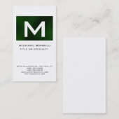 Monogramme vert vert blanc moderne Carte de visite (Devant / Derrière)